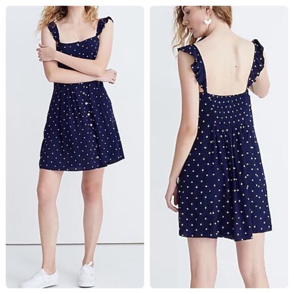 Madewell Ruffle-Strap Button-Front Dress in Polka Dot - Picture 1 of 16